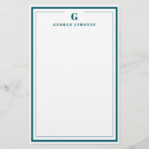 Papelaria Personalizada com Monograma Azul Teal 