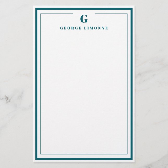 Papelaria Personalizada com Monograma Azul Teal  (Frente)
