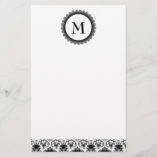 Papelaria Personalizada com Monograma Damask Preto (Frente)