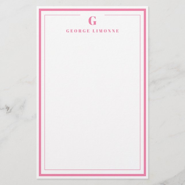 Papelaria Personalizada com Monograma e Borda Rosa (Frente)