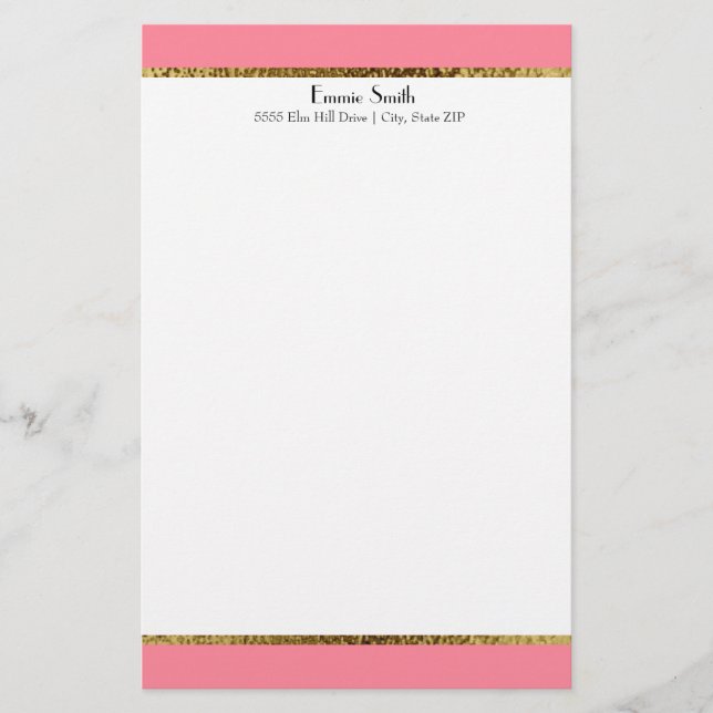 Papelaria Personalizada Dourado Rosa e Branco (Frente)