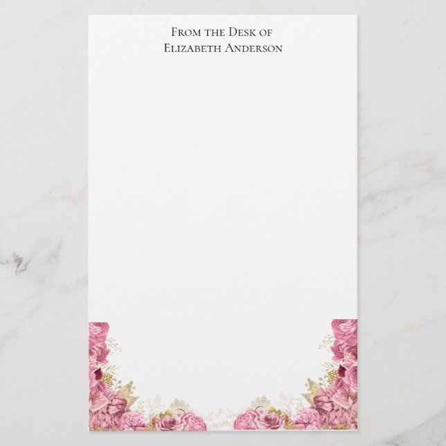 Papelaria Personalizada Elegante com Rosas Cor-de- (Frente)