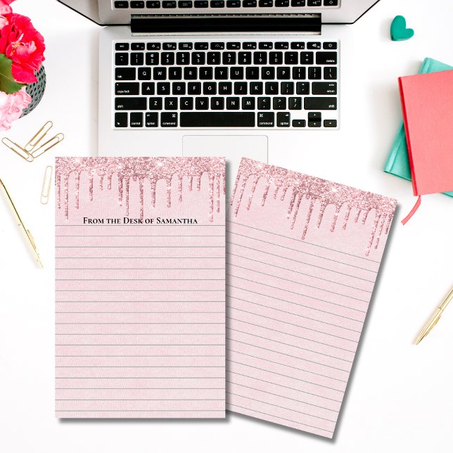 Papelaria Personalizada Rosa com Glitter Tendência (Personalized Pink Glitter Stationery. Personal or small business)