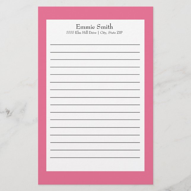 Papelaria Personalizada Rosa e Branco com Linhas (Frente)