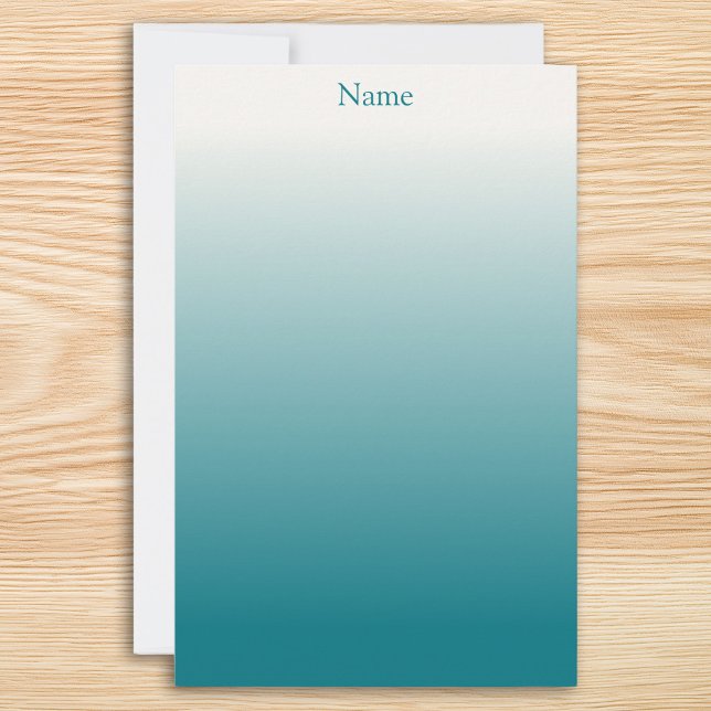 Papelaria Personalizado Branco e Ombre Azul Turquesa (Personalized White and Teal Ombre Stationery)