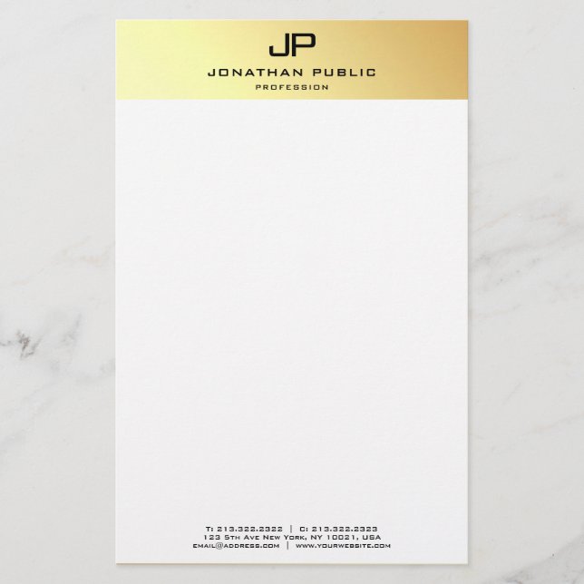 Papelaria Personalizado e Dourado Modelo branco moderno (Frente)