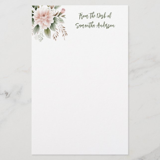Papelaria Pessoal Rosa Verde Floral Da Mesa de (Frente)