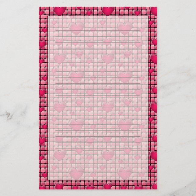 Papelaria Pilha Rosa Com Corações (Frente)