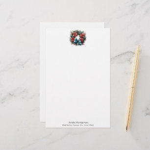 Papelaria Pine Wreath com Flores Vermelhas e Holly