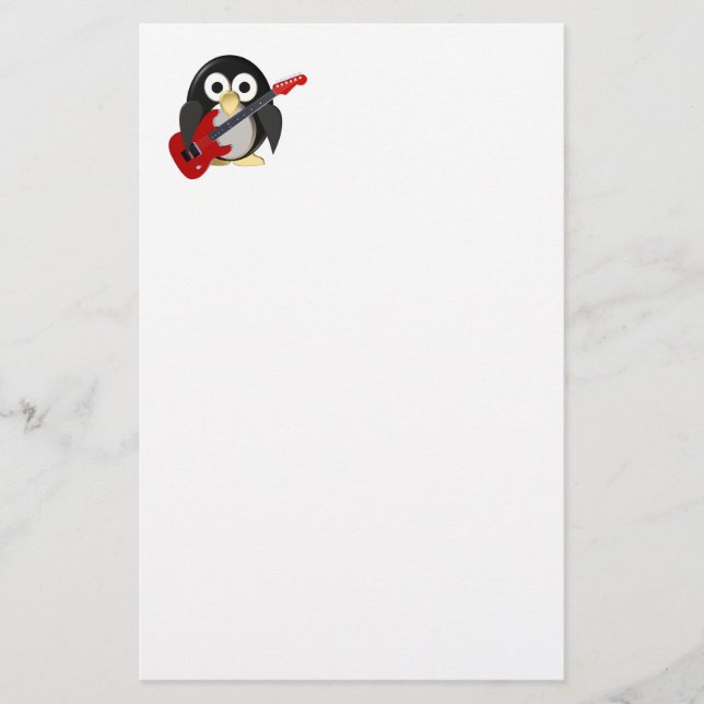 Papelaria Pinguim engraçado com violão (Frente)