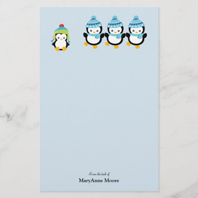 Papelaria Pinguins personalizados vestidos para o inverno (Frente)