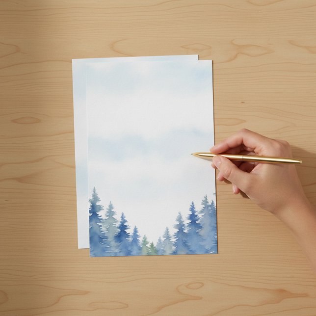 Papelaria Pinheiros com tema do inverno (Winter themed pine trees plain stationery.)