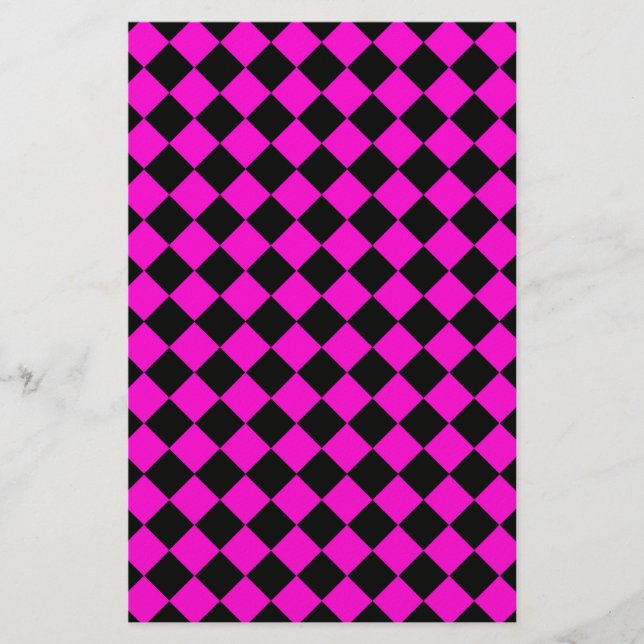 Papelaria Pink Black Diamond Harlequin Checker Pattern (Frente)
