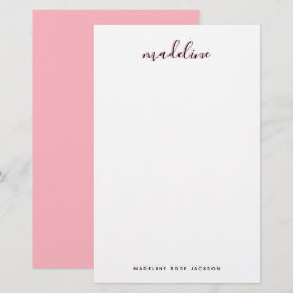 Papelaria Pink Blush Chic com nome de caligrafia preto