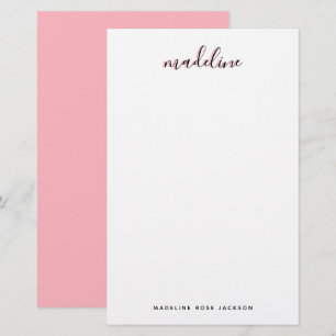 Papelaria Pink Blush Chic com nome de caligrafia preto