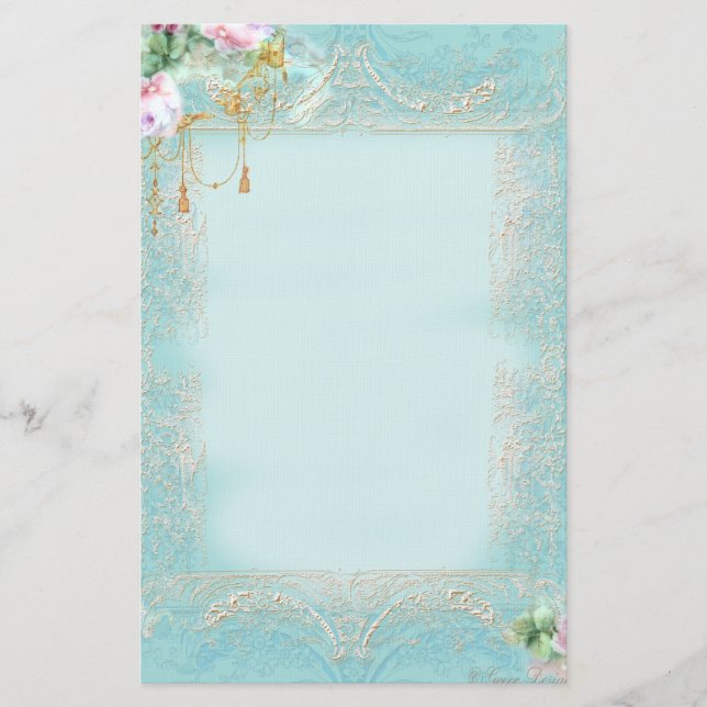 Papelaria Pink Roses and Lace Stationery (Frente)