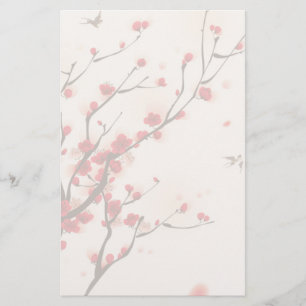 Papelaria Pintura asiática do estilo, flor da ameixa no
