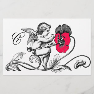 PAPELARIA PINTURA DE ANJO MONOGRAMA DE FLOR ROSA