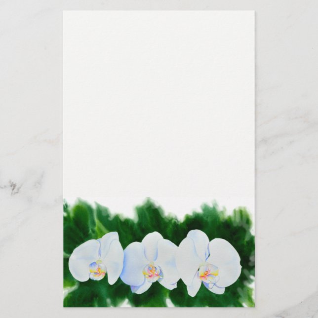 Papelaria Pintura de orquídea branca Elegante tropical (Frente)