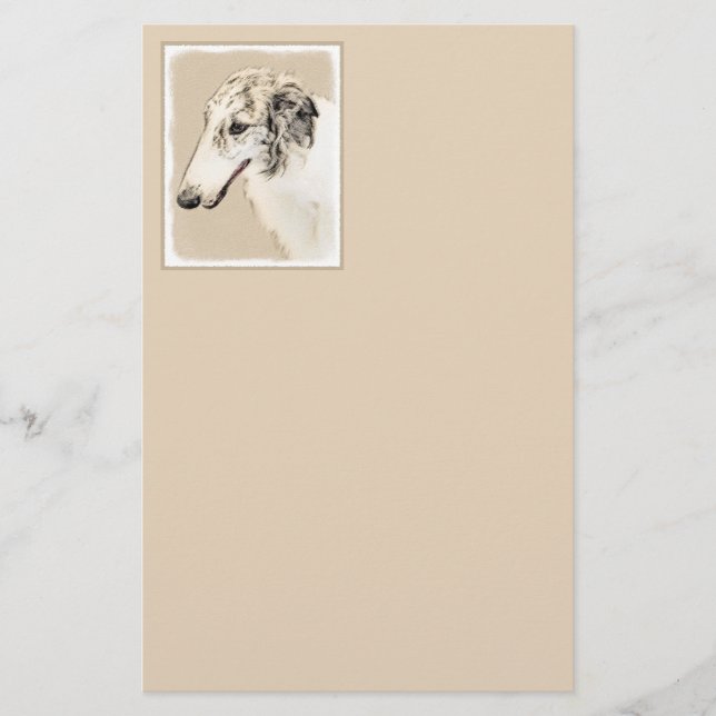 Papelaria Pintura Original de Cachorro Borzoi (Silver Brindl (Frente)