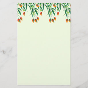 Papelaria Planta verde do primavera com botões alaranjados