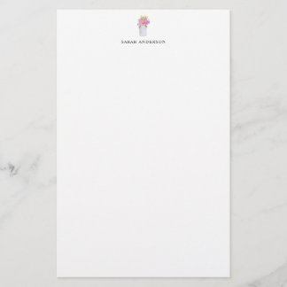 Papelaria Pote de Pedra Personalizado com Floral Rosa em Aqu