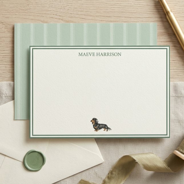 Papelaria Preppy Sage Green Stripe Dachshund (Preppy Sage Green Stripe Dachshund Stationery)
