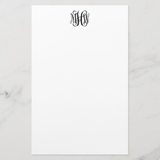 Papelaria Preto 3 Inicial Vinha Script Monograma DIY BG Stat (Frente)