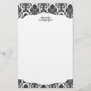 Papelaria Preto e branco moderno do damasco personalizado