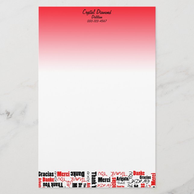 Papelaria Preto e Vermelho Multilingues, Obrigado, Nuvem de  (Frente)