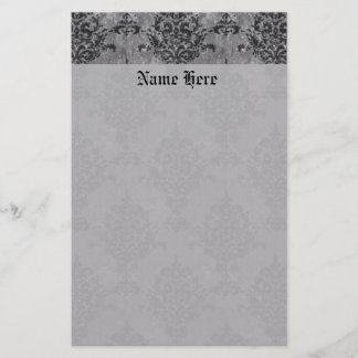Papelaria Preto gótico do damasco em cinzas