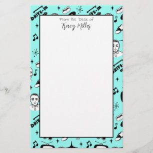 Papelaria Preto Personalizado, Estilo de Anos 50 Brancos Ret