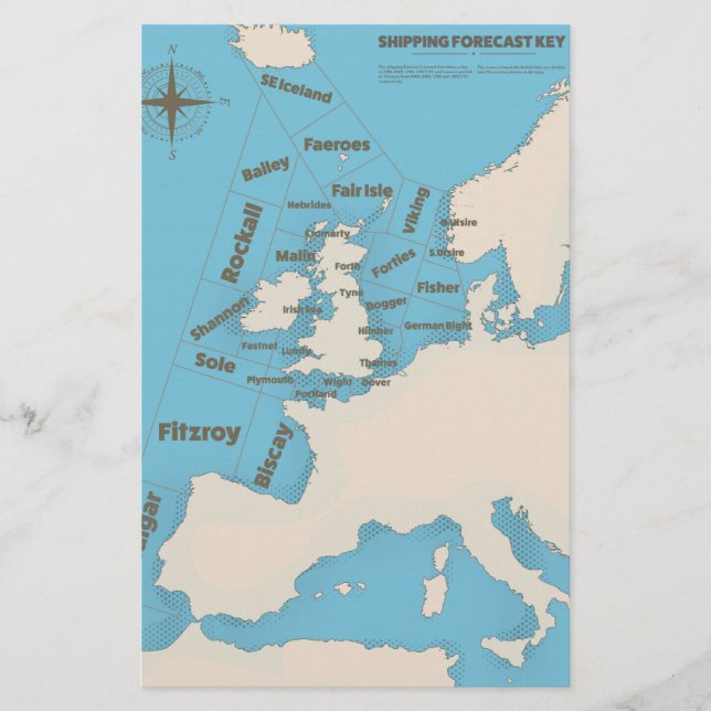 Papelaria Previsão de Navegação das Ilhas Britânicas em cor (Frente)