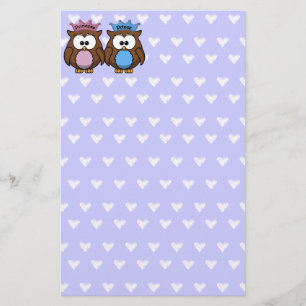 Papelaria princesa e príncipe de coruja gêmea