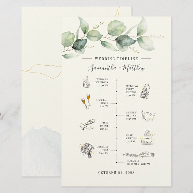 Papelaria Programa Itinerário de Casamento de Ícones Moderno (Frente/Verso)