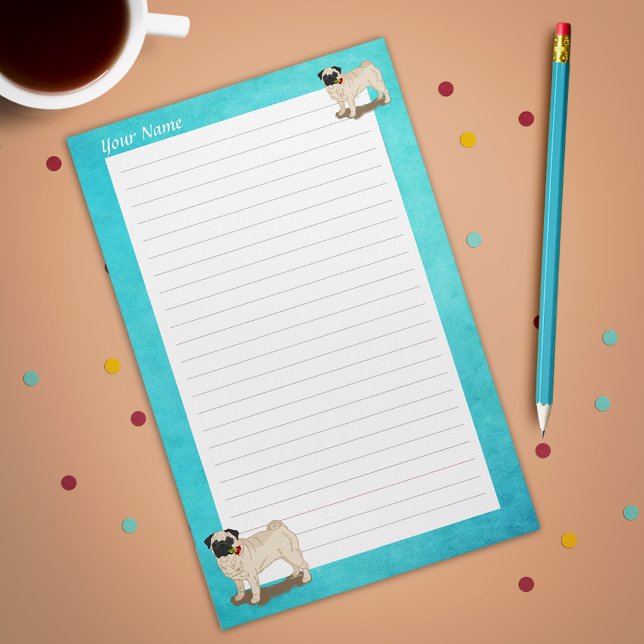 Papelaria Pug e Rosa seu nome Slogan Cute Dog (Personalized Pug and Roses Stationery. Personalize with your name or slogan.)