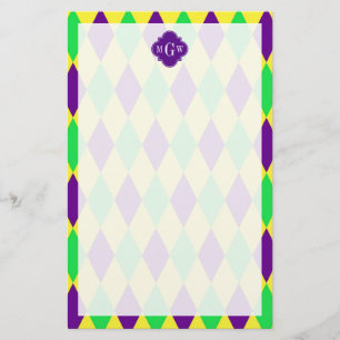 Papelaria Púrpura de Harlequin Verde Púrpura Quat 3 Monogr