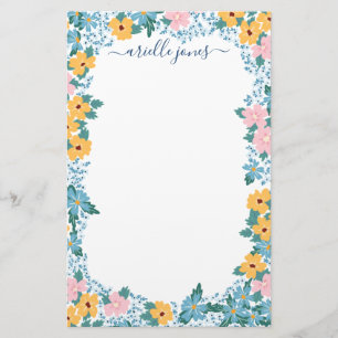 Papelaria Quadro da Flor Azul Amarelo bonito rosa