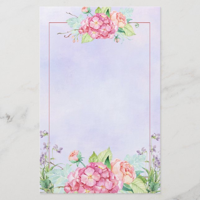 Papelaria Quadro Floral de Cor de Água Rosa Moderna (Frente)