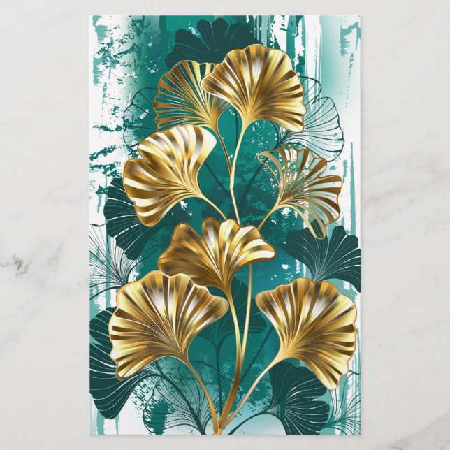 Papelaria Ramificação com Ouro deixa Ginko Biloba (Frente)