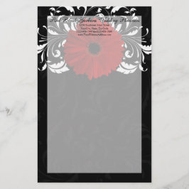 Papelaria Red, Black and White Scroll Gerbera Daisy