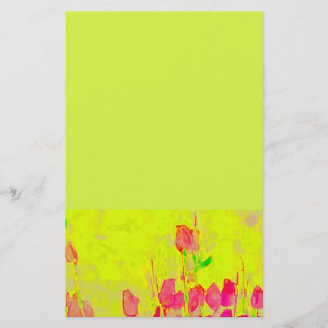 Papelaria Red Tulips Border Yellow Green Stationery (Frente)