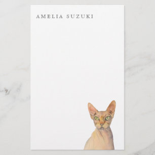 Papelaria Retrato da aguarela do gato de Sphynx com nome