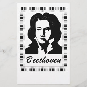 Papelaria retrato de beethoven com quadro-chave de piano