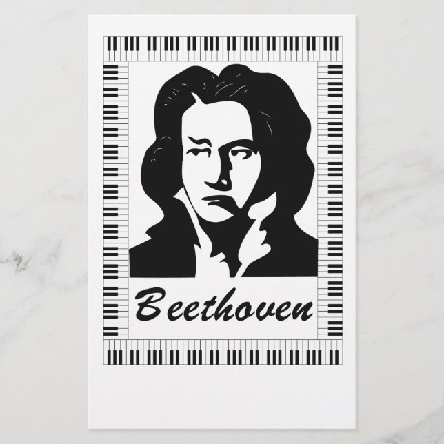 Papelaria retrato de beethoven com quadro-chave de piano (Frente)