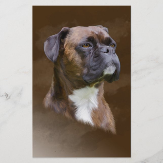 Papelaria Retrato de pintura a óleo de cachorro boxer (Frente)