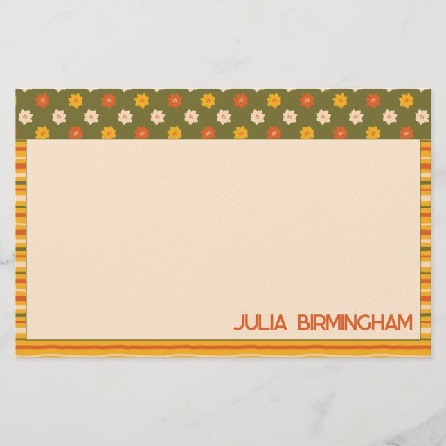 Papelaria Retro Spring Hand Drawn Floral Striped Horizontal (Frente)