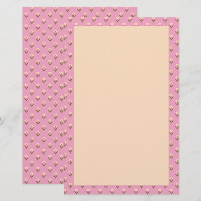 Papelaria Retro Spring Hand Drawn Pink and Cream Floral  (Frente/Verso)