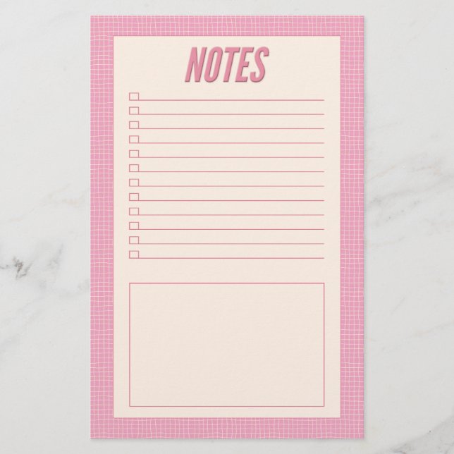 Papelaria Retro Spring Hand Drawn Pink and White Grid Notes (Frente)