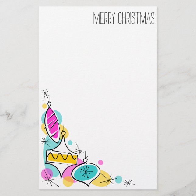 Papelaria Retro Tree Baubles - Carta de Natal (Frente)